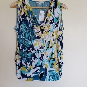 NWT Cleo Petite Blue Teal Mustard Cowl Neck Blouse